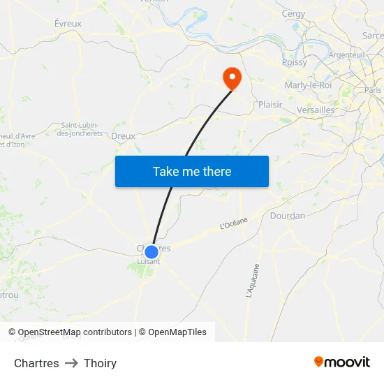 Chartres to Thoiry map