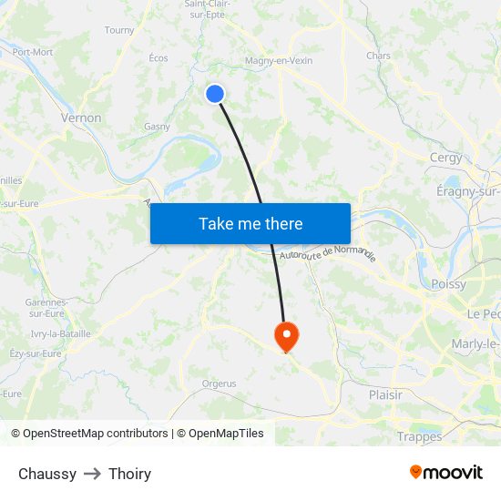 Chaussy to Thoiry map