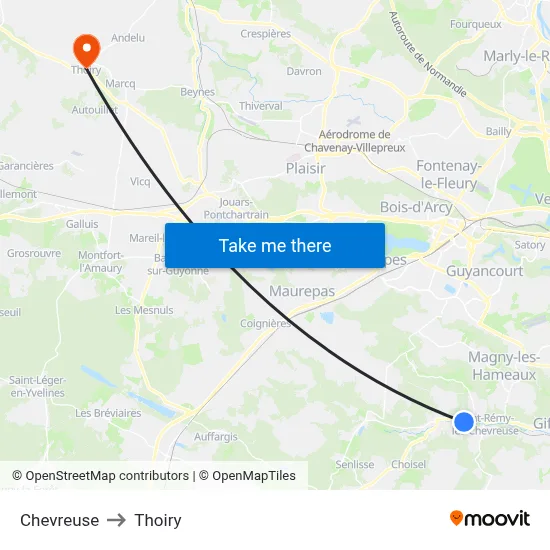 Chevreuse to Thoiry map