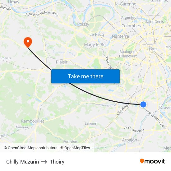 Chilly-Mazarin to Thoiry map