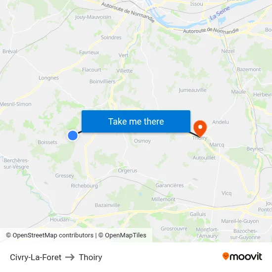 Civry-La-Foret to Thoiry map