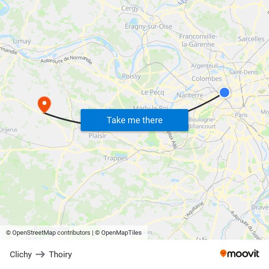 Clichy to Thoiry map