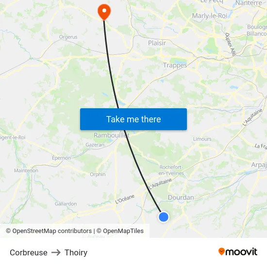 Corbreuse to Thoiry map