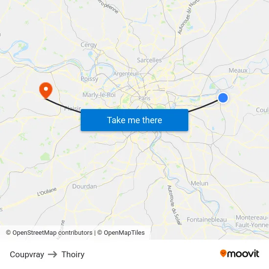 Coupvray to Thoiry map