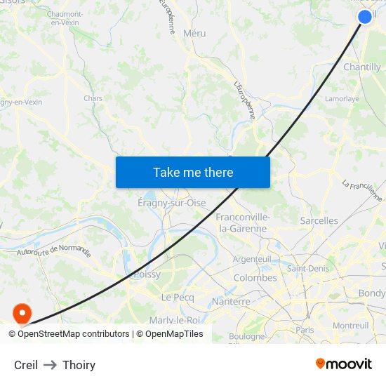 Creil to Thoiry map