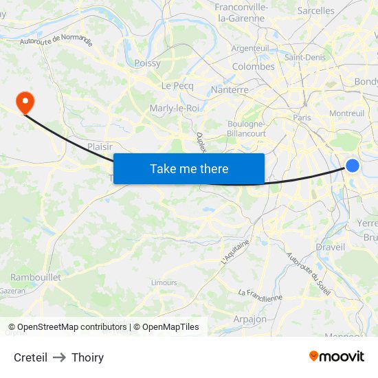 Creteil to Thoiry map