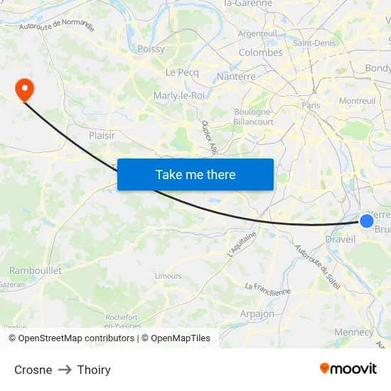 Crosne to Thoiry map