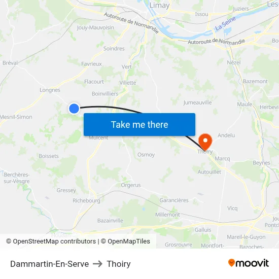 Dammartin-En-Serve to Thoiry map