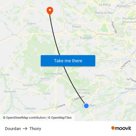 Dourdan to Thoiry map