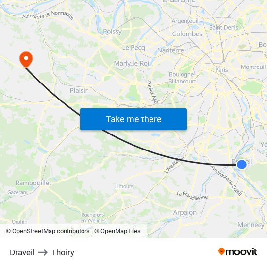 Draveil to Thoiry map