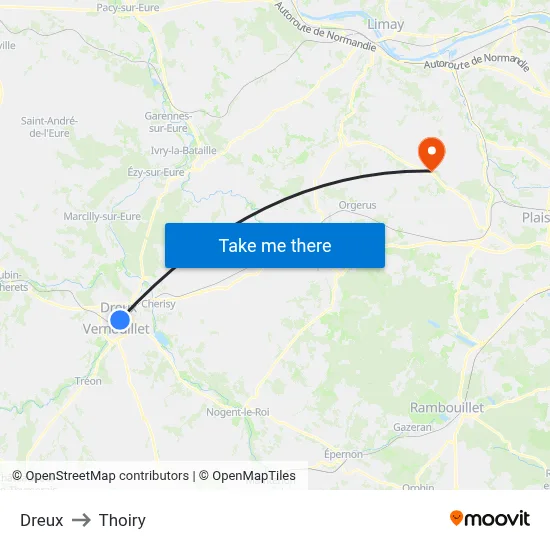 Dreux to Thoiry map