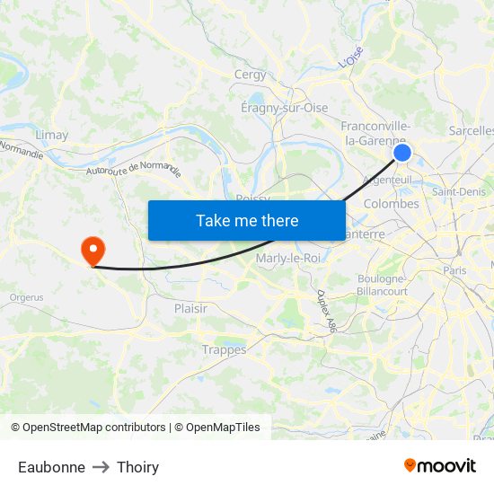 Eaubonne to Thoiry map