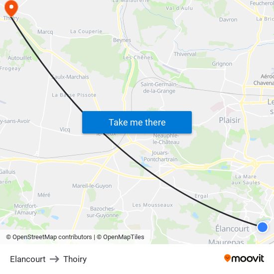 Elancourt to Thoiry map