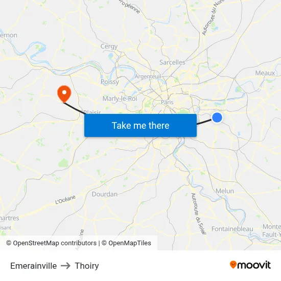 Emerainville to Thoiry map