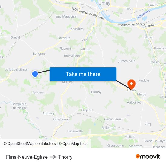 Flins-Neuve-Eglise to Thoiry map
