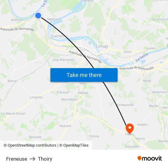 Freneuse to Thoiry map