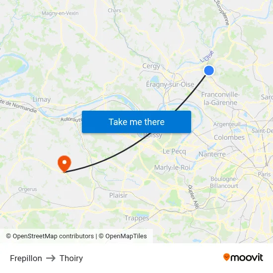 Frepillon to Thoiry map