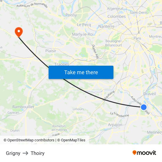Grigny to Thoiry map