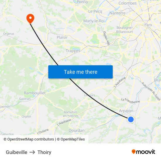 Guibeville to Thoiry map