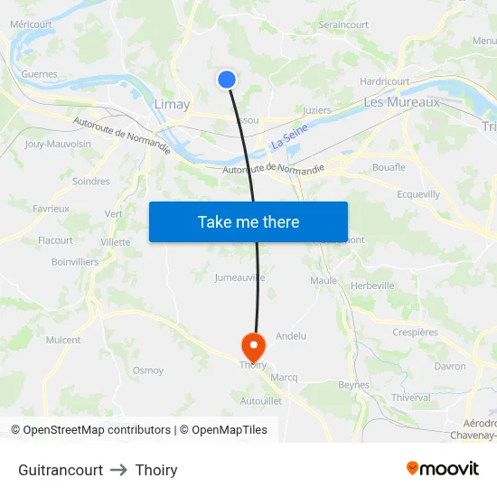 Guitrancourt to Thoiry map