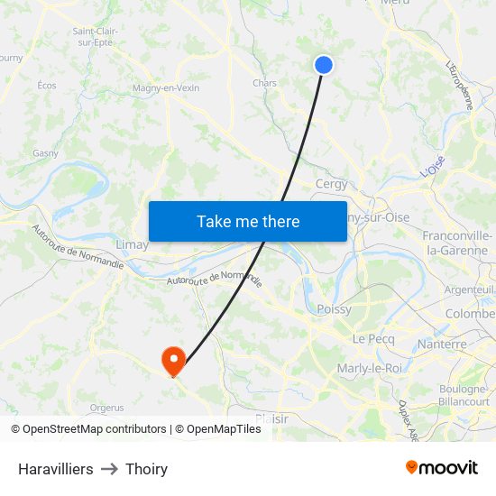 Haravilliers to Thoiry map
