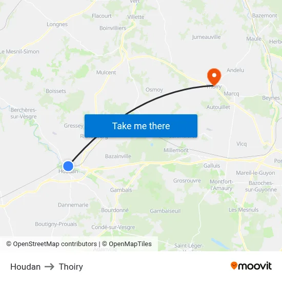 Houdan to Thoiry map