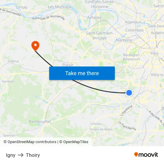 Igny to Thoiry map
