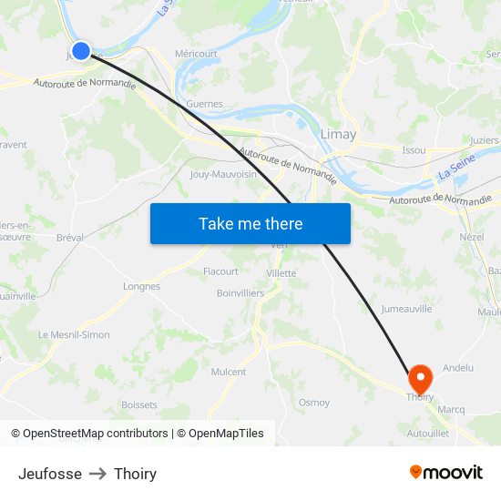 Jeufosse to Thoiry map