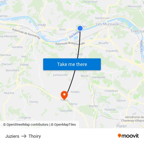 Juziers to Thoiry map