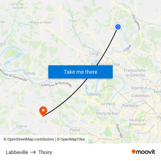 Labbeville to Thoiry map