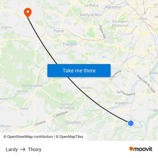 Lardy to Thoiry map