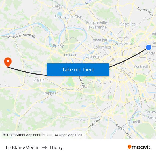 Le Blanc-Mesnil to Thoiry map