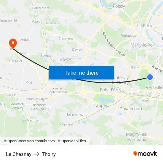 Le Chesnay to Thoiry map