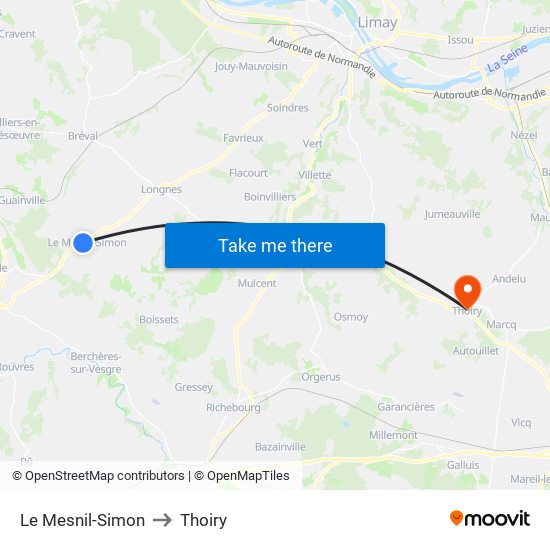 Le Mesnil-Simon to Thoiry map