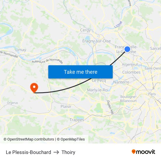 Le Plessis-Bouchard to Thoiry map
