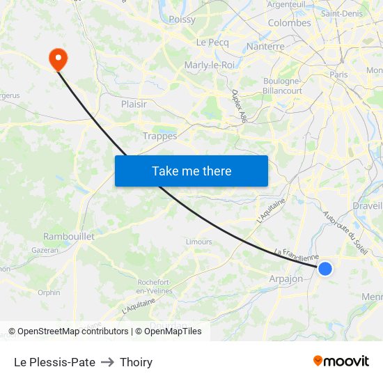 Le Plessis-Pate to Thoiry map