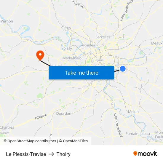 Le Plessis-Trevise to Thoiry map
