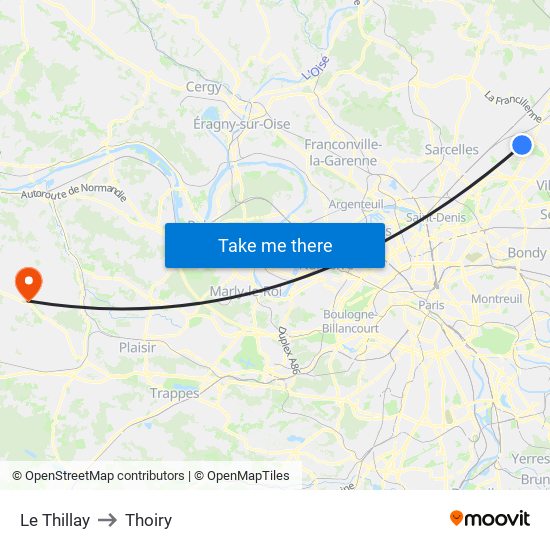 Le Thillay to Thoiry map