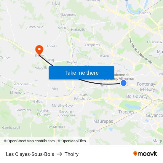 Les Clayes-Sous-Bois to Thoiry map