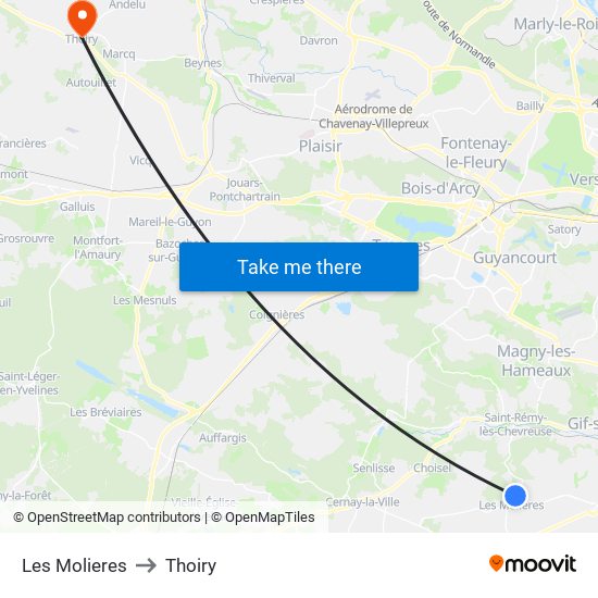 Les Molieres to Thoiry map