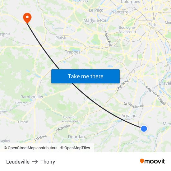 Leudeville to Thoiry map