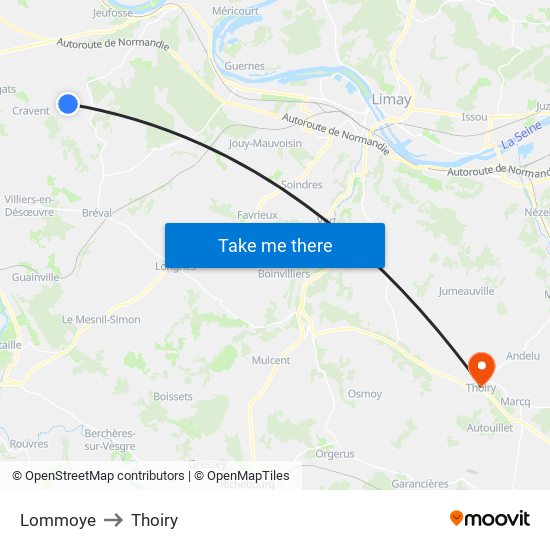 Lommoye to Thoiry map