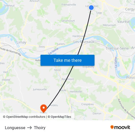 Longuesse to Thoiry map