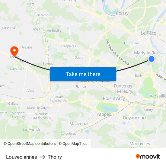 Louveciennes to Thoiry map