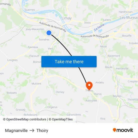 Magnanville to Thoiry map