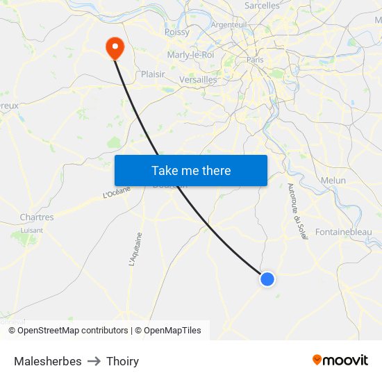Malesherbes to Thoiry map