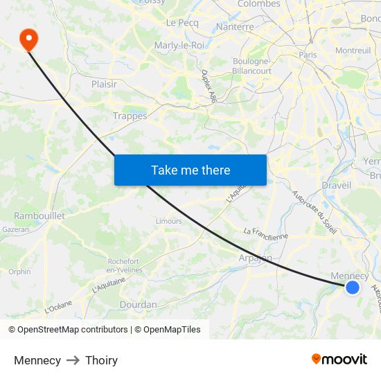 Mennecy to Thoiry map