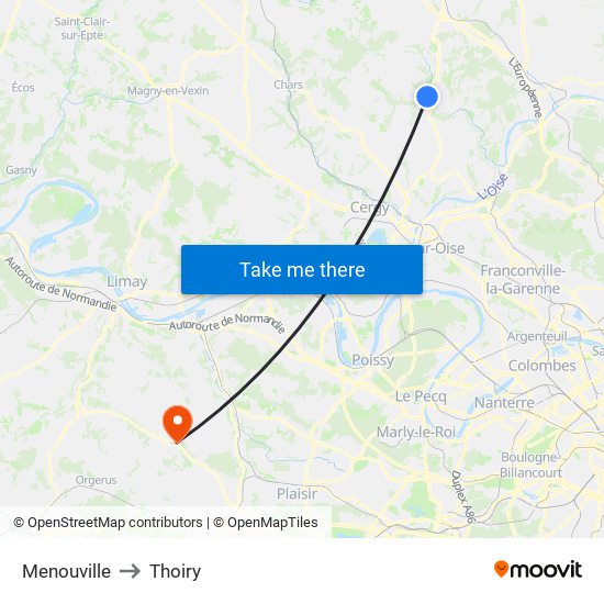 Menouville to Thoiry map