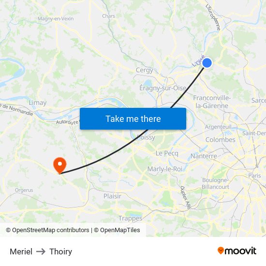 Meriel to Thoiry map