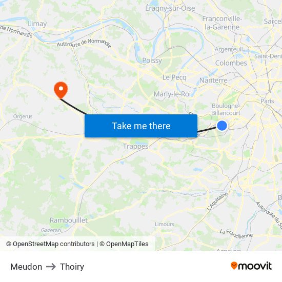 Meudon to Thoiry map